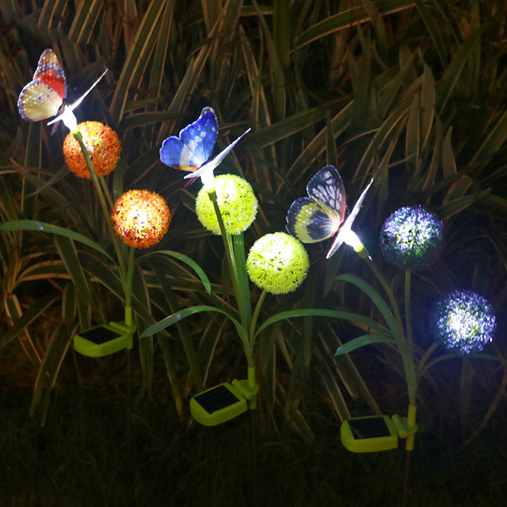 3pcs LED 밤 빛 태양 잔디 말뚝 나비 꽃 정원 방수 램프 야외 축제 동화 빛나는 갈 랜드 램프